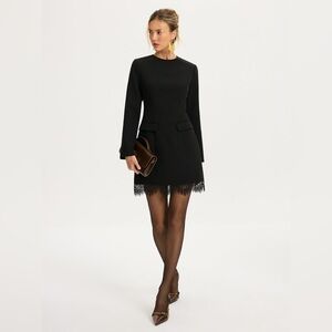 COMMENSE Long-Sleeve Lace-Hem Mini Dress